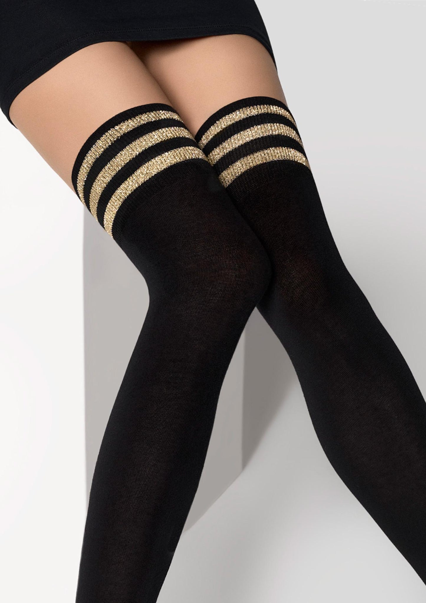 Zazu D17 Cotton Over-the-Knee Socks with Gold Stripe Detail