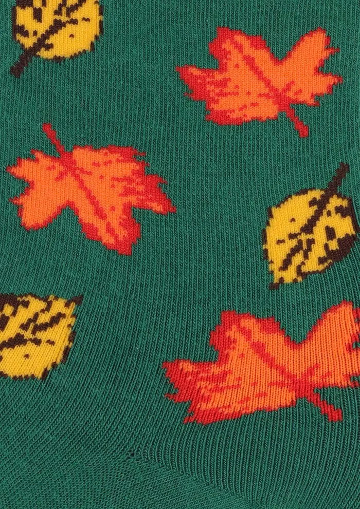 Women's Autumn Leaf Socks UK – Green Premium Cotton – Seasonal Elegance for Autumn Days