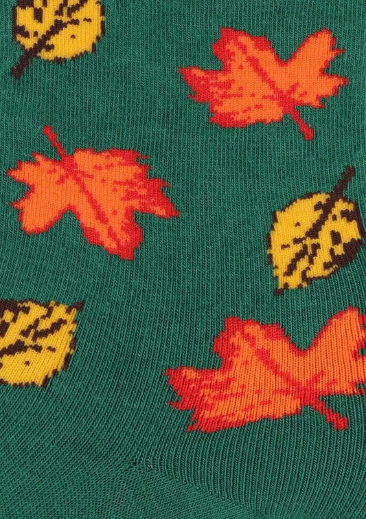 Women's Autumn Leaf Socks UK – Green Premium Cotton – Seasonal Elegance for Autumn Days
