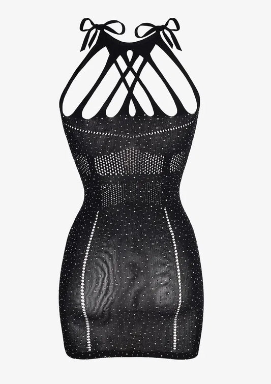 Mesh Dress with Diamante Accents UK – One Size Stretch – Sparkling Party Elegance