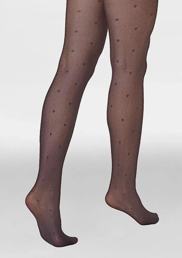 Diamond Pattern Tights UK – 20 DEN Semi-Sheer – Geometric Elegance with Leg-Lengthening Effect