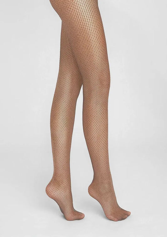 Coffee Fishnet Tights UK – Fine Mesh Geometric Pattern – Modern Sophistication with Leg-Lengthening Effect