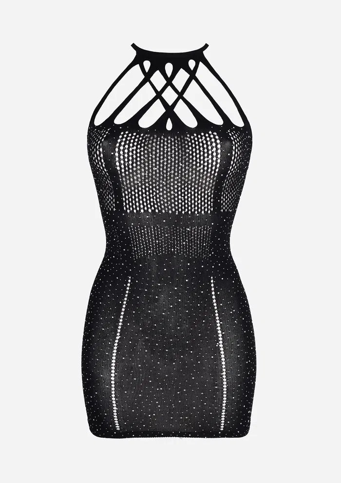 Mesh Dress with Diamante Accents – One Size Stretch Party Fit