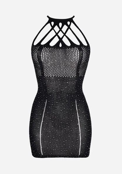 Mesh Dress with Diamante Accents UK – One Size Stretch – Sparkling Party Elegance