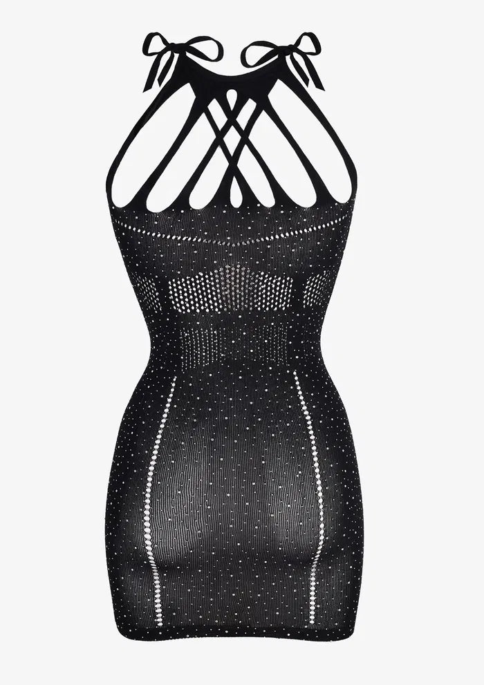 Mesh Dress with Diamante Accents – One Size Stretch Party Fit