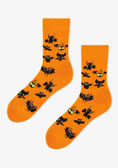 Men's Bat Pattern Halloween Socks UK – Orange Premium Cotton – Flying Into Seasonal Style