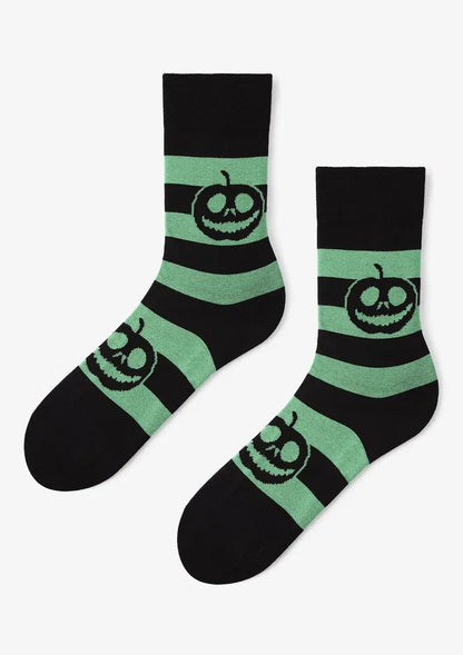 Men's Striped Pumpkin Halloween Socks UK – Black Premium Cotton – Classic Stripes Meet Seasonal Spirit