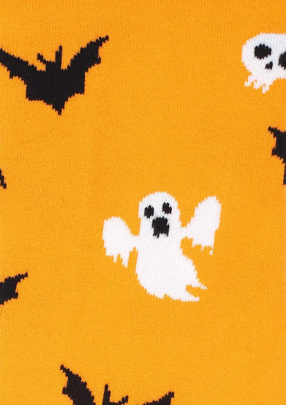 Men's Ghost &amp; Bat Halloween Socks UK – Orange Premium Cotton – Spooky Trio Sophistication