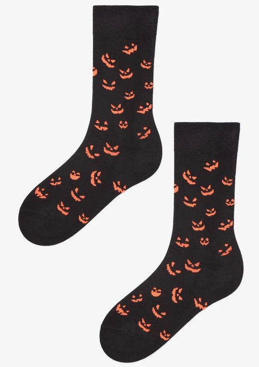 Neon Pumpkin Halloween Socks UK – Men's Black Premium Cotton – Bold Seasonal Statement
