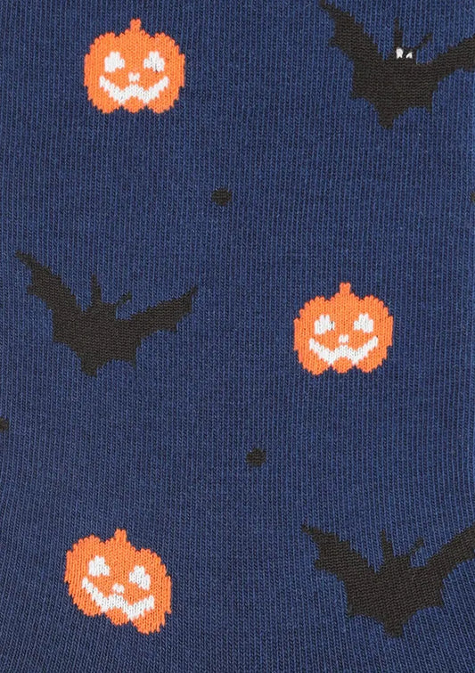Halloween Bat & Pumpkin Socks UK – Men's Navy Premium Cotton – Sophisticated Spooky Style